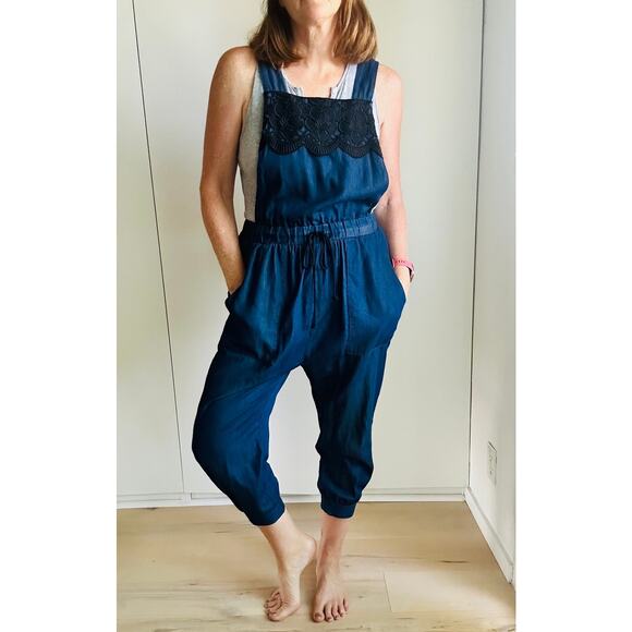 Anna Sui Pants - Anna Sui Denim Chambray Overalls Capri Size Small jogger bibs Vintage 90s Era